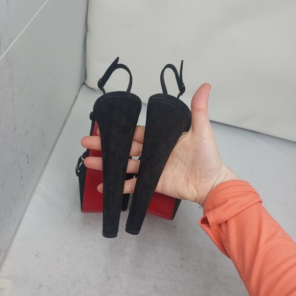 Christian Louboutin Black Suede VEGASTRASSIMA ALTA Crystal Platform Sandal - Picture 9 of 13